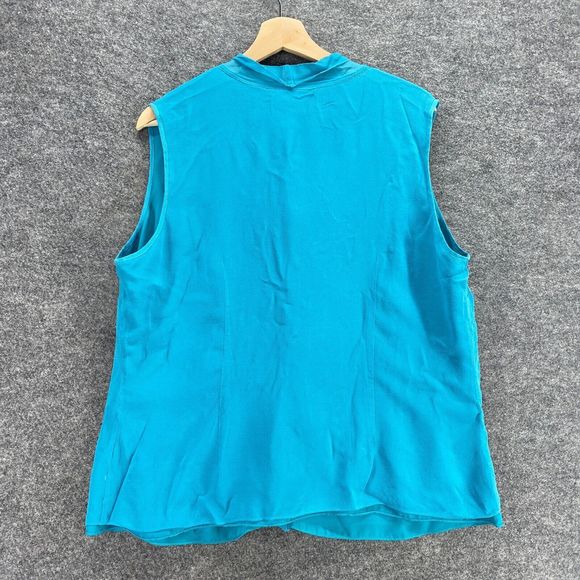Kate Hill Blouse Women 18W Plus Blue V-Neck Tie Up Sleeveless Silk Wide Strap - Picture 2 of 8